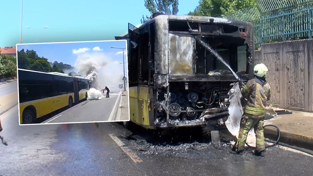 Ataşehir'de panik anları! İETT otobüsü alev alev yandı