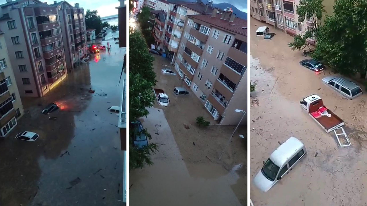 Cide'de sel! Çay taştı, şehir merkezi sulara gömüldü!